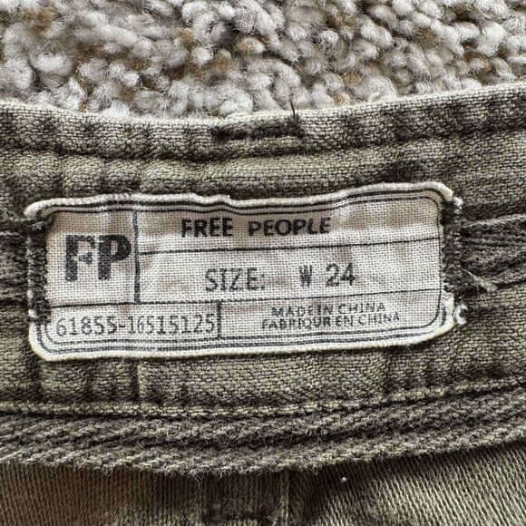 Free People Pants Womens 24 Green Cotton Button Fly Raw Hem Military Pockets - Picture 8 of 11